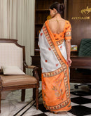 Ready To Wear White Linen Printed Saree