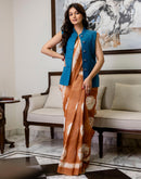 Ready To Wear Dusty Orange Linen Printed Saree