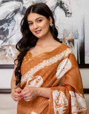 Ready To Wear Dusty Orange Linen Printed Saree
