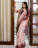 Ready To Wear Light Pink Linen Printed Saree
