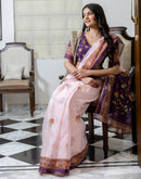 Ready To Wear Light Pink Linen Printed Saree