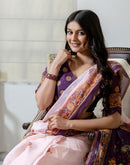 Ready To Wear Light Pink Linen Printed Saree