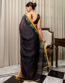 Ready To Wear Black Linen Printed Saree