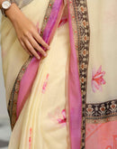 Ready To Wear Light Cream Linen Printed Saree