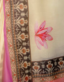 Ready To Wear Light Cream Linen Printed Saree