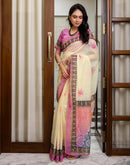 Ready To Wear Light Cream Linen Printed Saree