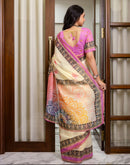 Ready To Wear Light Cream Linen Printed Saree