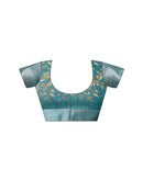 Ready To Wear Teal Blue Cotton Printed Saree
