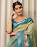 Ready To Wear Teal Blue Cotton Printed Saree