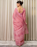 Ready To Wear Pink Linen Printed Saree
