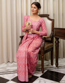 Ready To Wear Pink Linen Printed Saree