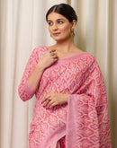 Ready To Wear Pink Linen Printed Saree
