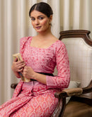 Ready To Wear Pink Linen Printed Saree