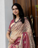 Ready To Wear Beige Linen Printed Saree