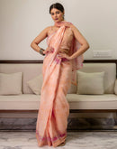 Ready To Wear Peach Linen Printed Saree