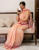 Ready To Wear Peach Linen Printed Saree