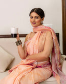 Ready To Wear Peach Linen Printed Saree
