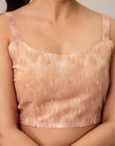 Ready To Wear Peach Linen Printed Saree