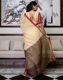 Ready To Wear Light Peach Linen Printed Saree