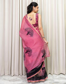Ready To Wear Pink Linen Printed Saree