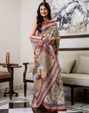 Ready To Wear Off White Linen Printed Saree