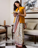 Ready To Wear Off White Linen Printed Saree