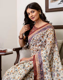 Ready To Wear Off White Linen Printed Saree