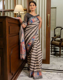 Ready To Wear Beige Cotton Printed Saree