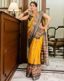 Ready To Wear Yellow Cotton Printed Saree