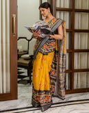 Ready To Wear Yellow Cotton Printed Saree