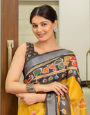 Ready To Wear Yellow Cotton Printed Saree