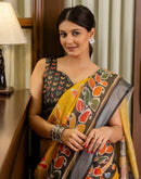 Ready To Wear Yellow Cotton Printed Saree