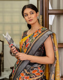 Ready To Wear Yellow Cotton Printed Saree