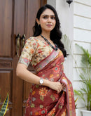 Ready To Wear Maroon Cotton Printed Saree