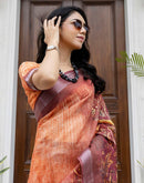 Ready To Wear Orange Silk Printed Saree