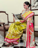 Ready To Wear Lime Green Silk Printed Saree