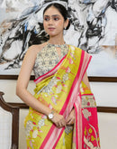 Ready To Wear Lime Green Silk Printed Saree