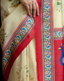 Ready To Wear Beige Silk Printed Saree