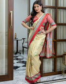 Ready To Wear Beige Silk Printed Saree