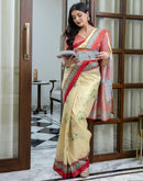 Ready To Wear Beige Silk Printed Saree