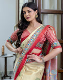 Ready To Wear Beige Silk Printed Saree