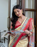Ready To Wear Beige Silk Printed Saree