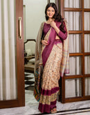 Ready To Wear Dark Beige Silk Printed Saree