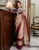 Ready To Wear Dark Beige Silk Printed Saree