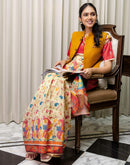 Ready To Wear Beige Silk Printed Saree