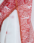 Ready To Wear White Linen Printed Saree