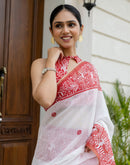 Ready To Wear White Linen Printed Saree