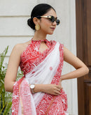 Ready To Wear White Linen Printed Saree