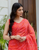 Ready To Wear Red Linen Printed Saree
