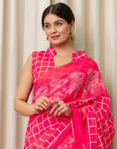 Ready To Wear Coral Pink Linen Printed Saree